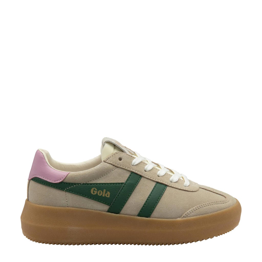 Beige en groene dames Gola Athena suède sneakers met veters