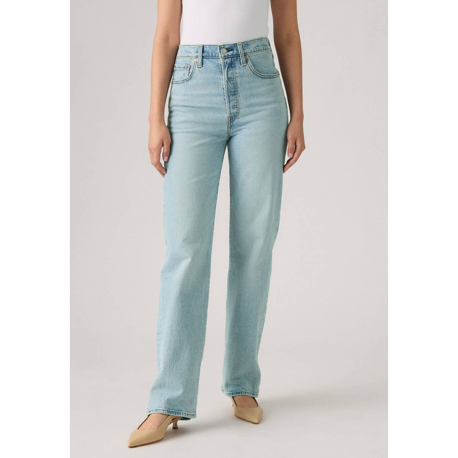 Levi's high waist straight leg jeans light blue denim