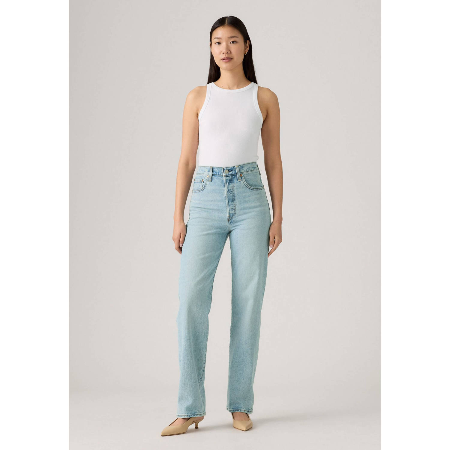 Levi's high waist straight leg jeans light blue denim