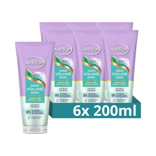 Andrélon Kokos Volume Boost shampoo scrub - 6 x 200 ml afbeelding