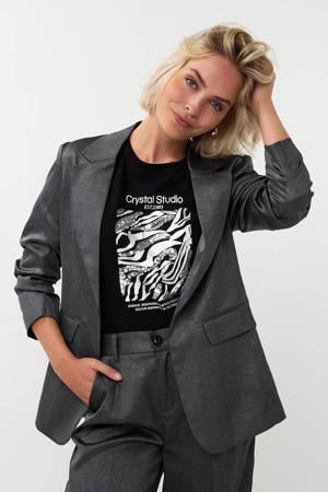 regular blazer antraciet met glitter