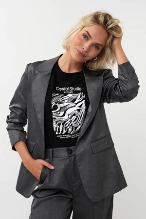 regular blazer antraciet met glitter