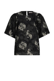 thumbnail: Zwart en gouden dames Esqualo top van polyester met korte mouwen, ronde hals en jacquard