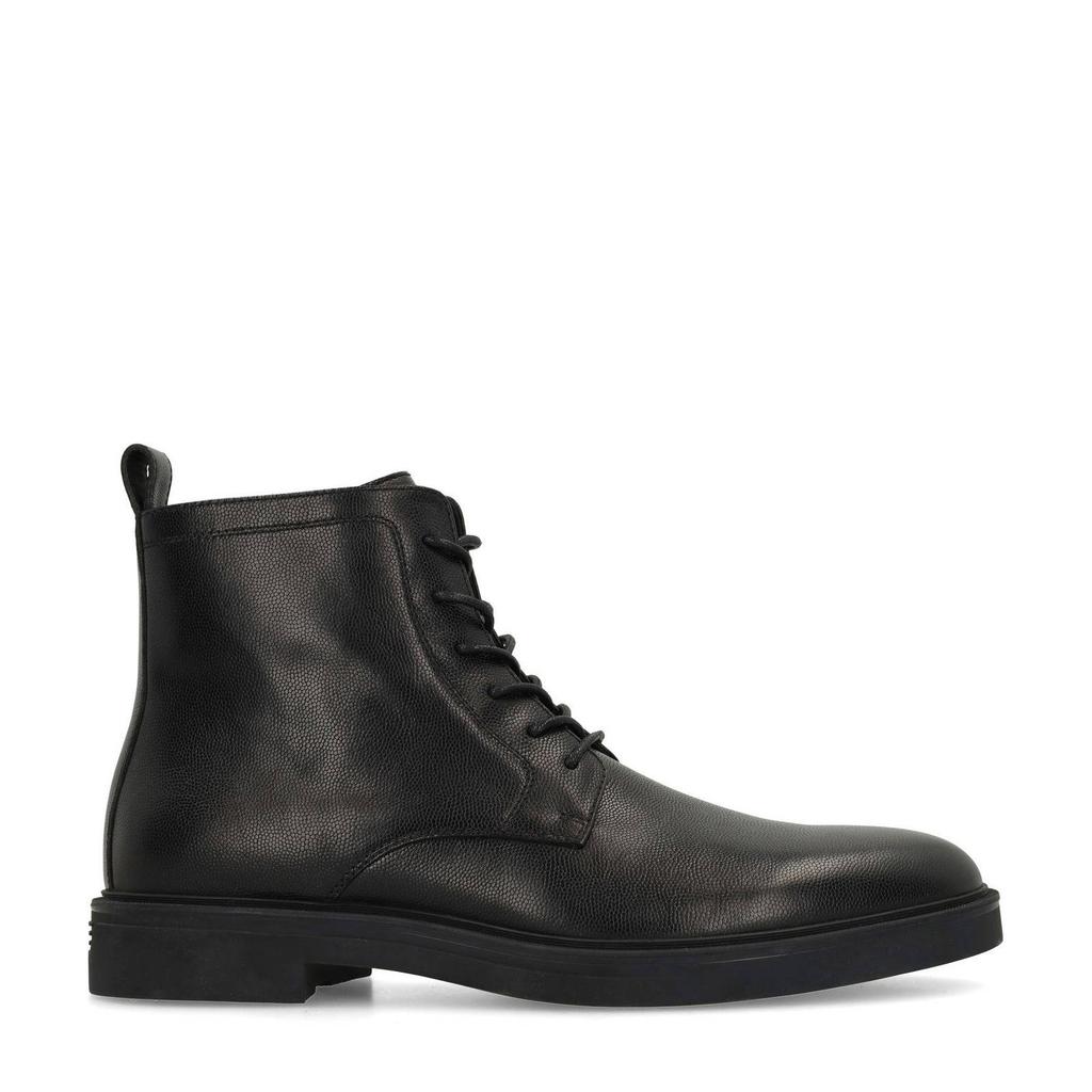 Zwarte heren Manfield leren veterboots met rits- en vetersluiting