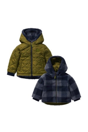 reversible teddy winterjas groen/blauw