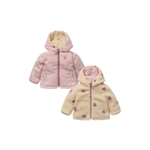 Noppies baby reversible teddy winterjas roze/ecru afbeelding