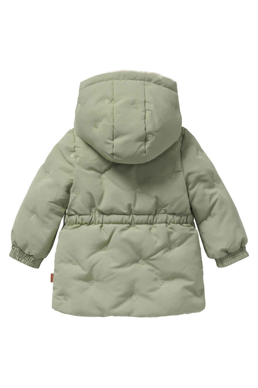 Lichtgroene meisjes Noppies baby winterjas van polyester met effen, lange mouwen, capuchon, ritssluiting en elastische boord