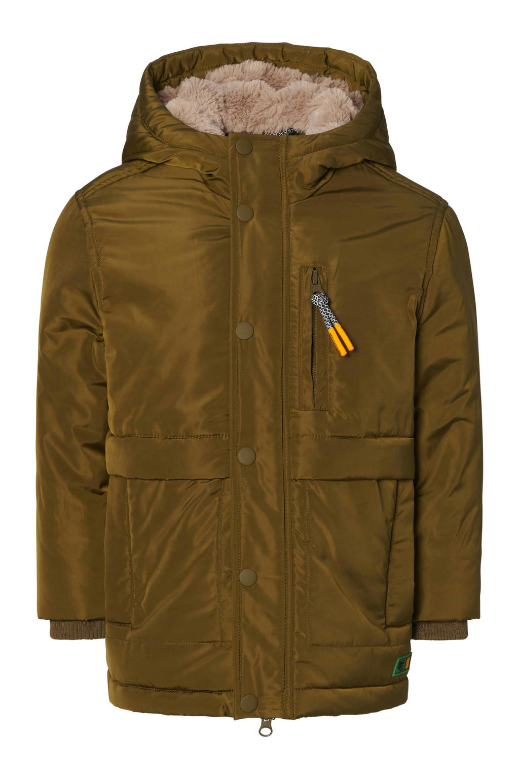 Bruine jongens Noppies kids winterjas van polyester met effen, lange mouwen, capuchon, ritssluiting en reflecterende details