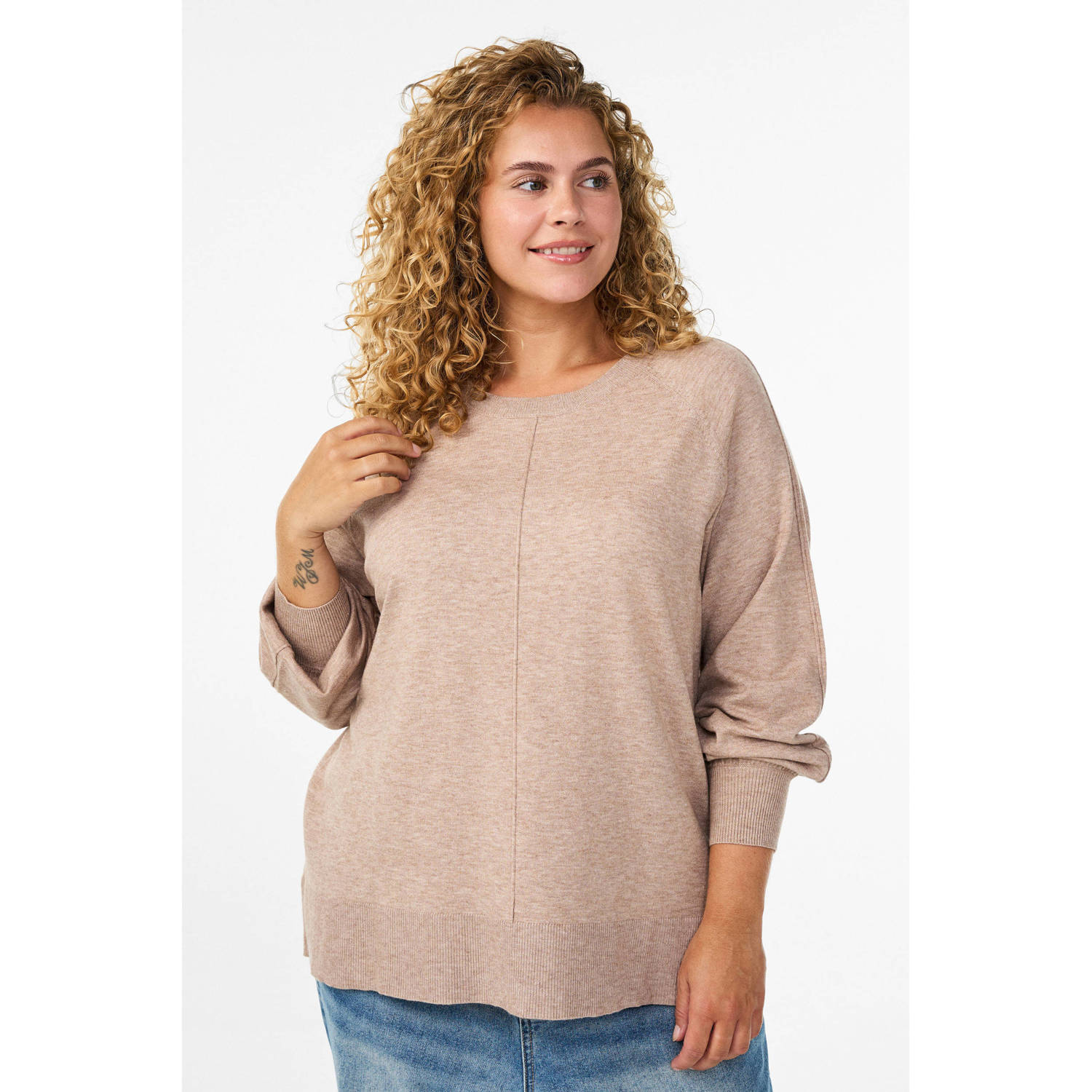 Zizzi gebreide trui beige