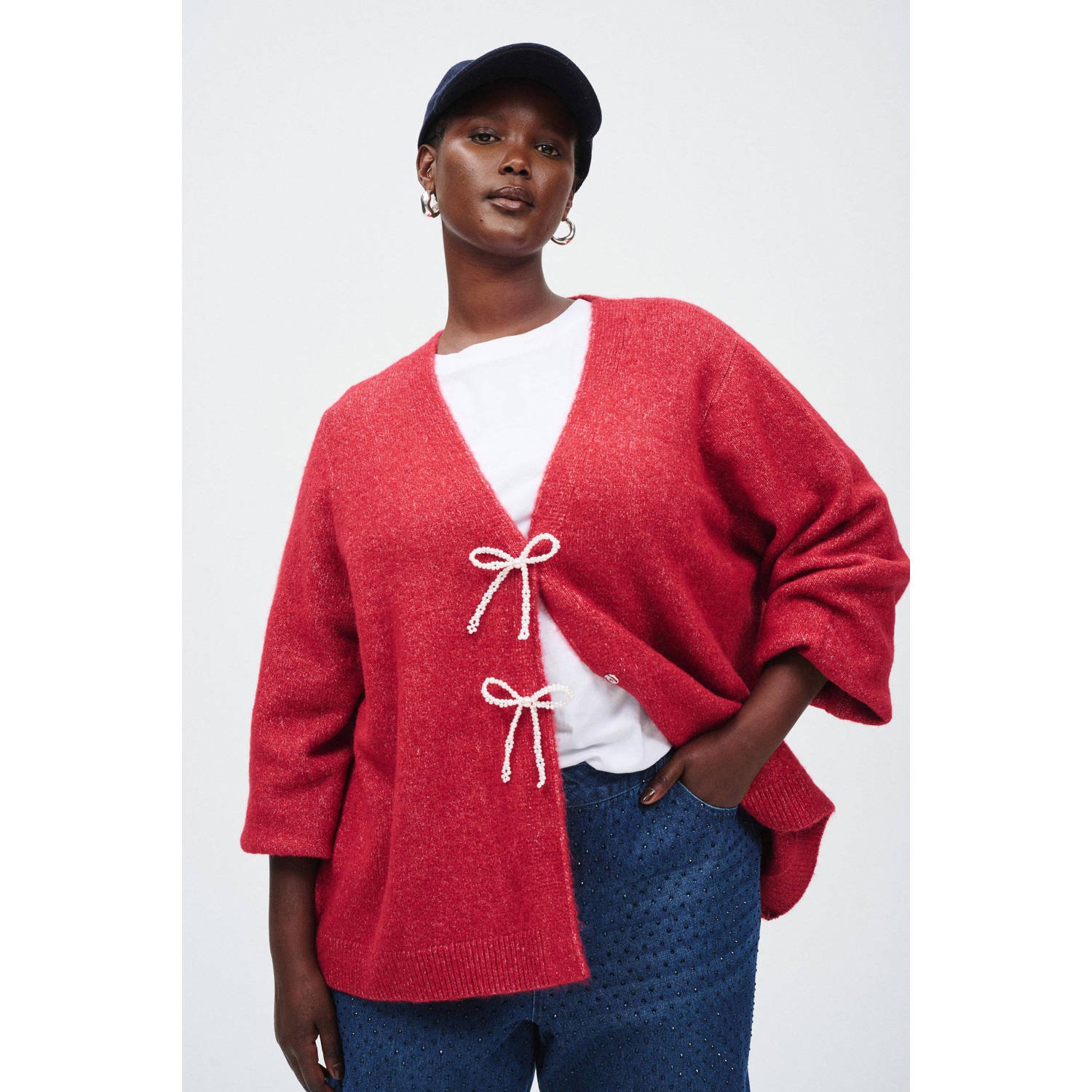 Zizzi gebreid vest rood