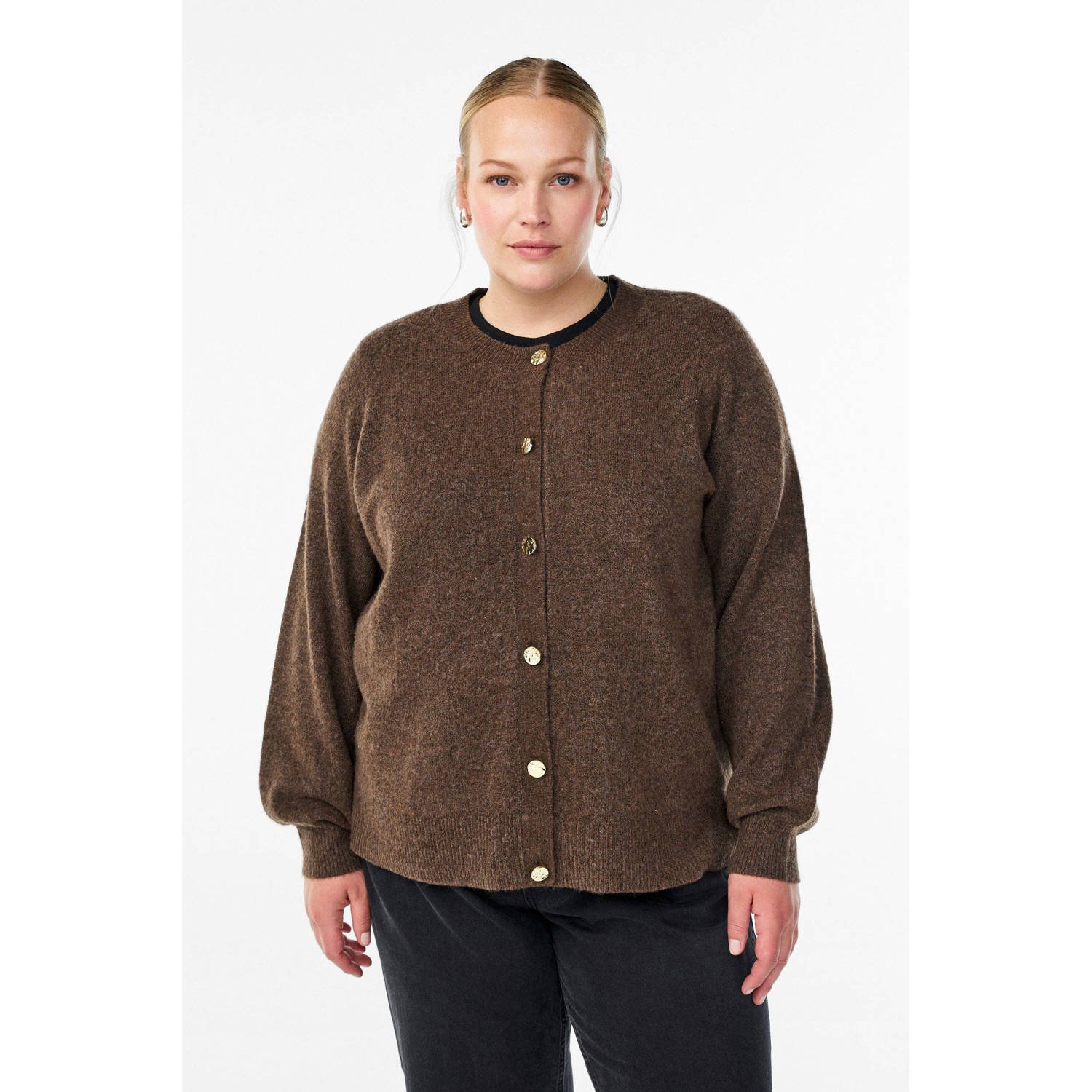 Zizzi gebreid vest bruin