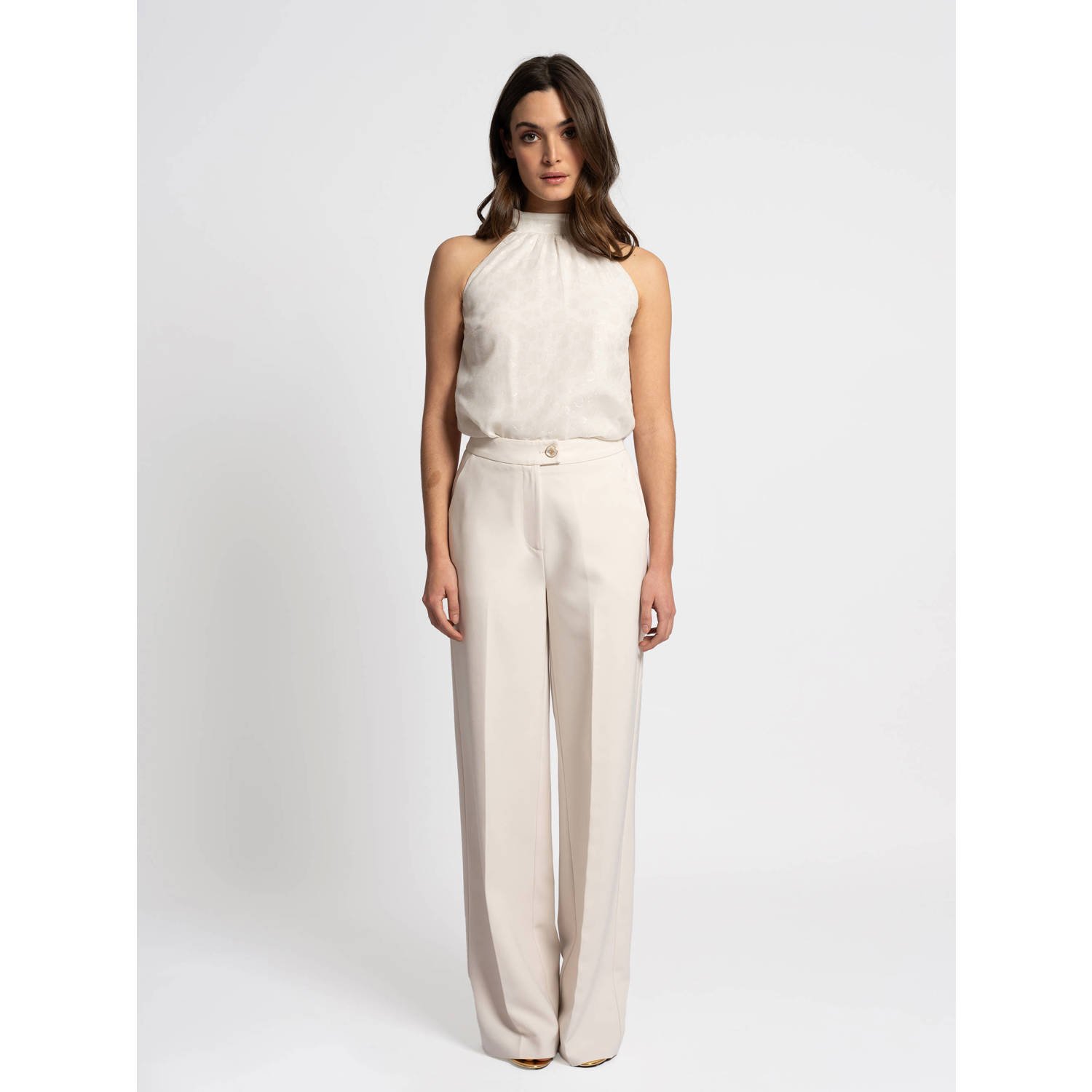 NIKKIE straight high waist broek crème