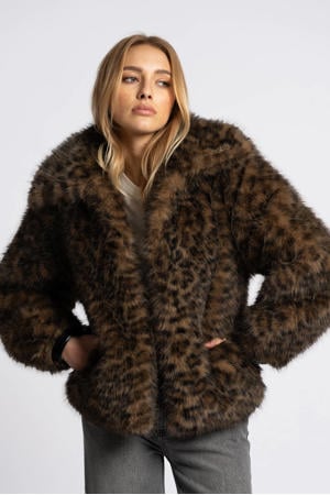 faux fur jas donkerbruin