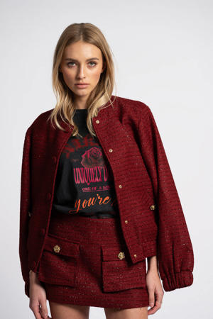 bouclé jasje met lurex donkerrood