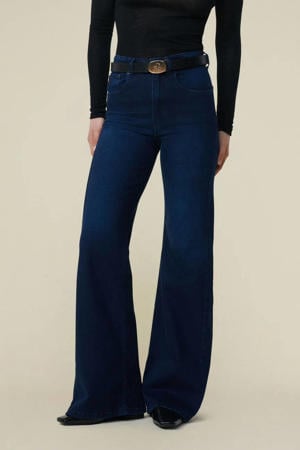 high waist flared jeans dark blue denim