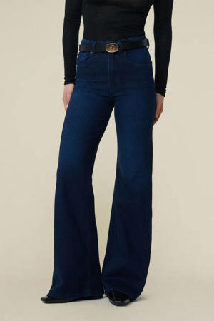 high waist flared jeans dark blue denim