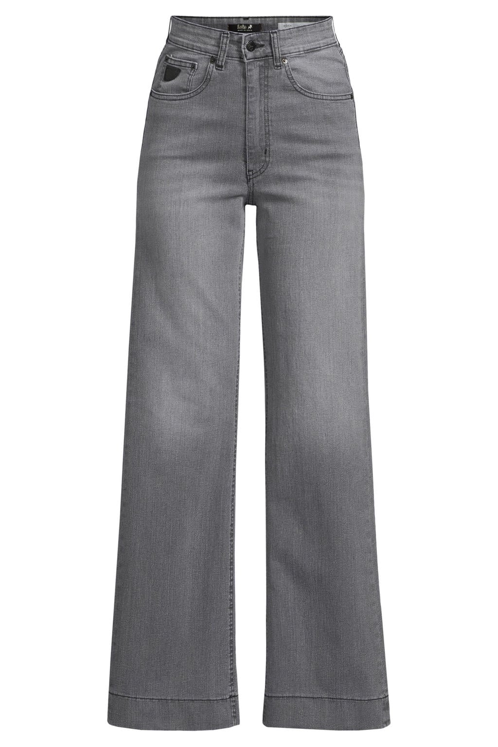 Grey denim dames Lois high waist wide leg jeans van denim met rits- en knoopsluiting en effen