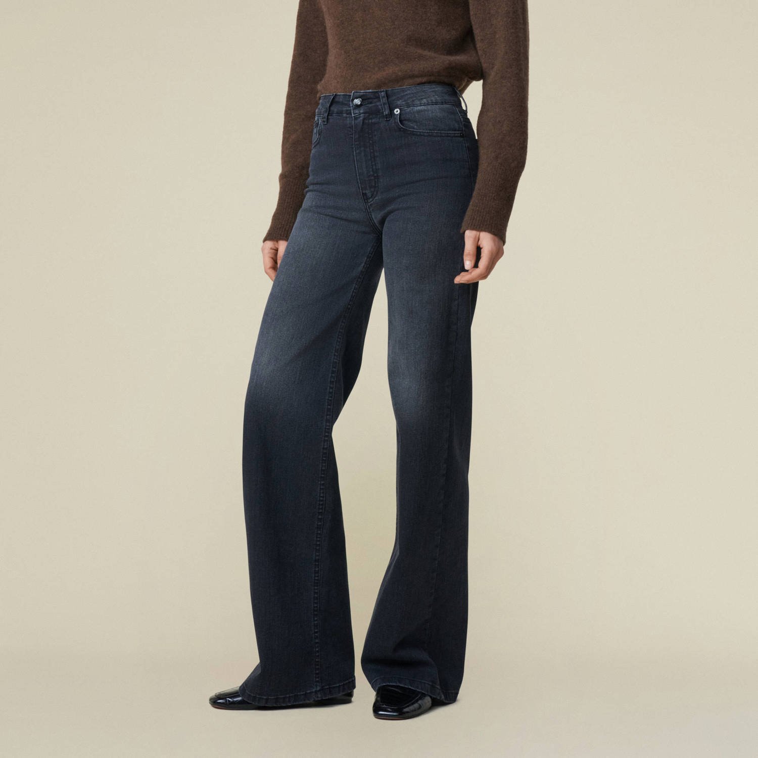 Lois high waist wide leg jeans black denim