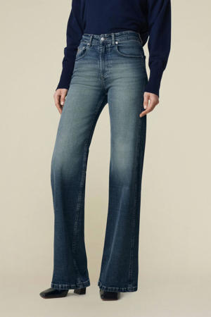 high waist wide leg jeans dark blue denim