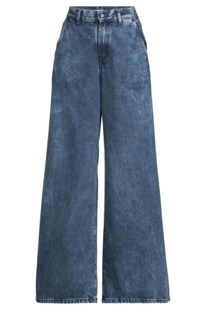 high waist wide leg jeans medium blue denim