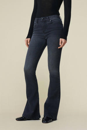 high waist flared jeans black denim