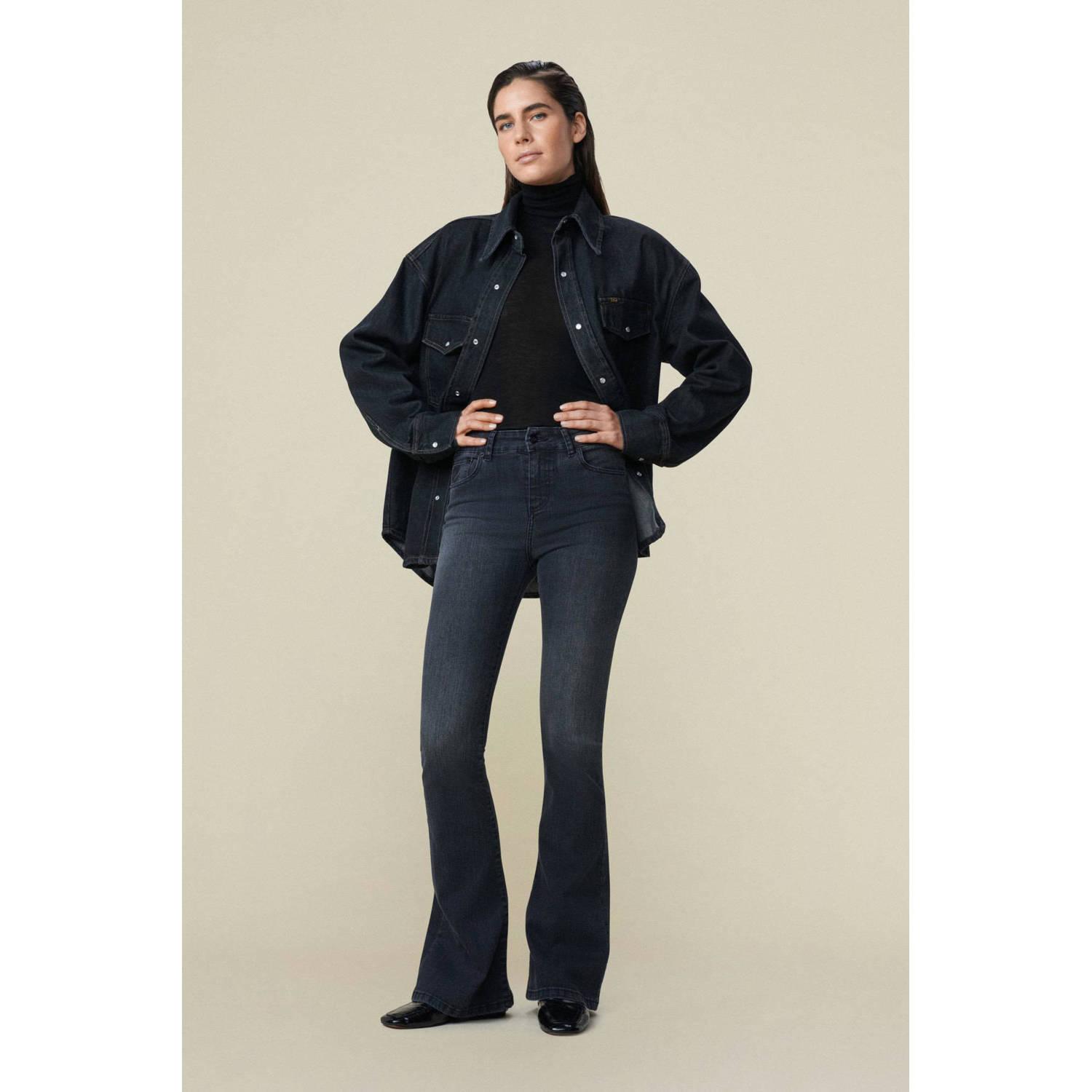 Lois high waist flared jeans black denim