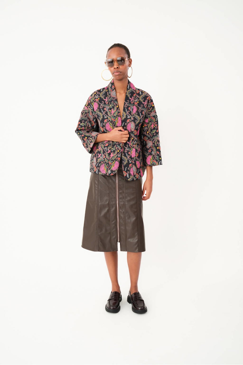 Multikleurige dames Lollys Laundry kimono van katoen met paisley print, lange mouwen en openvallende hals