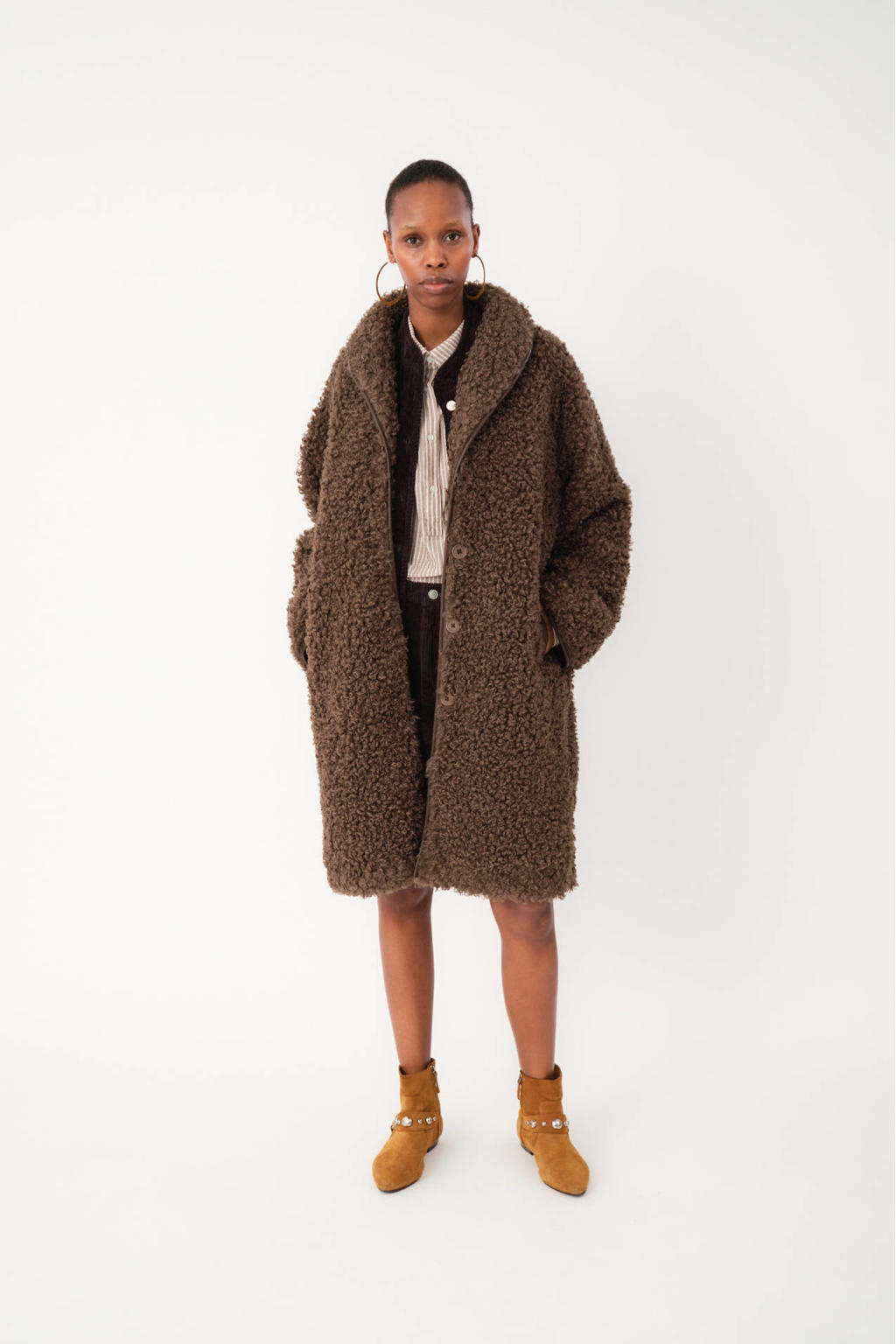 Bruine dames Lollys Laundry teddy jas met effen, lange mouwen en knoopsluiting