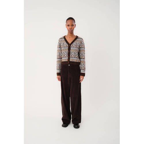 Lollys laundry wide leg regular waist casual broek donkerbruin afbeelding