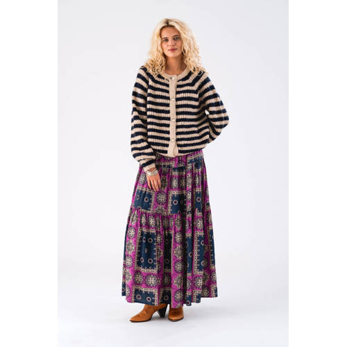 Lollys Laundry gestreepte gebreid vest blauw met parels afbeelding