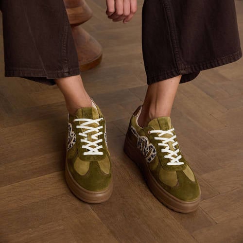 Manfield suède sneakers olijfgroen