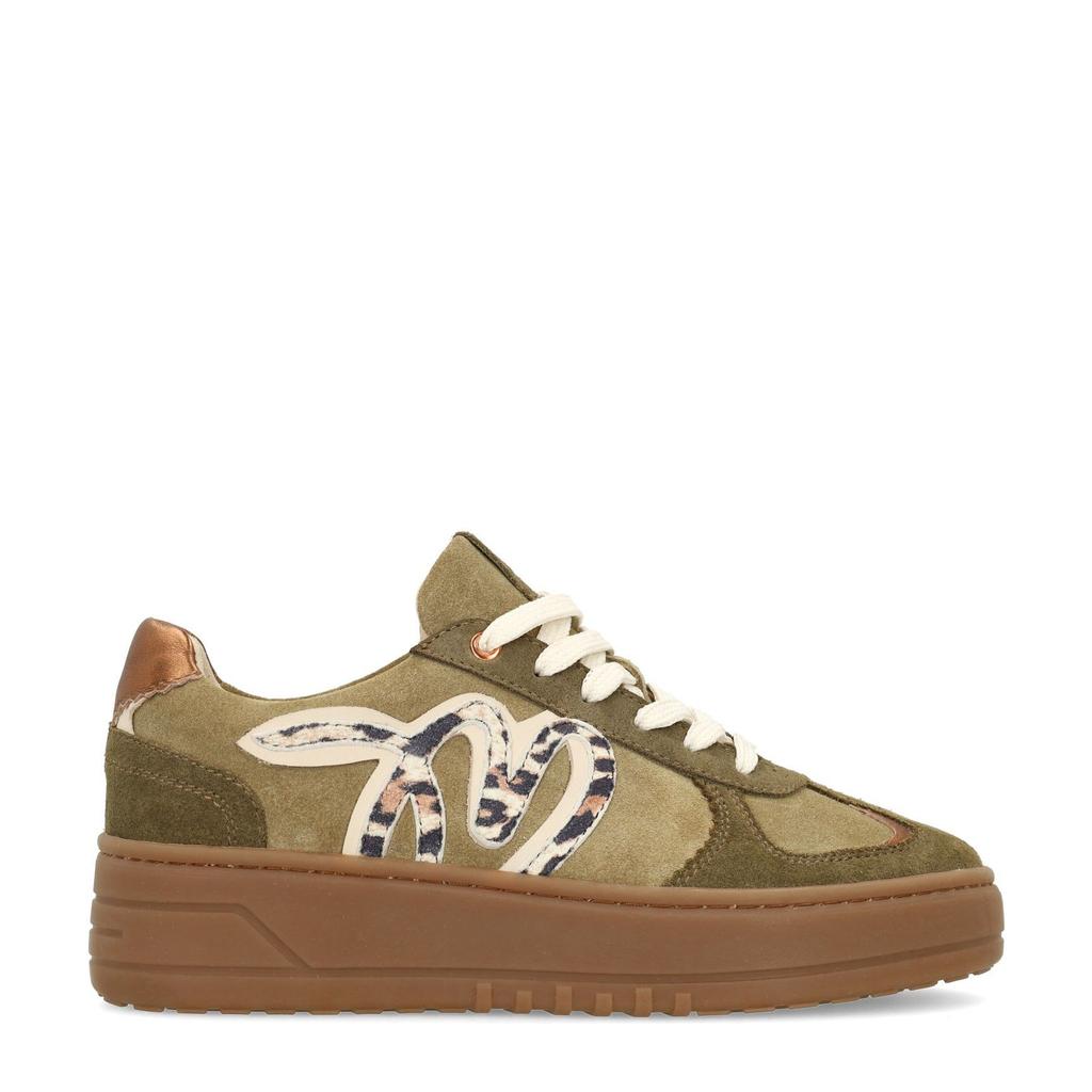 Olijfgroene dames Manfield suède sneakers met veters
