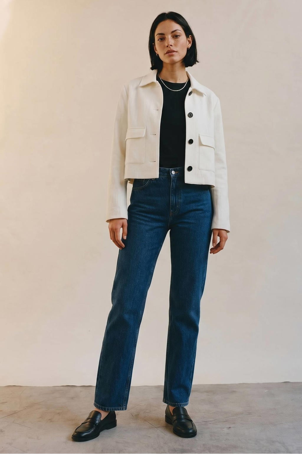 Witte dames AWARE jasje van polyester met effen, lange mouwen, klassieke kraag en knoopsluiting