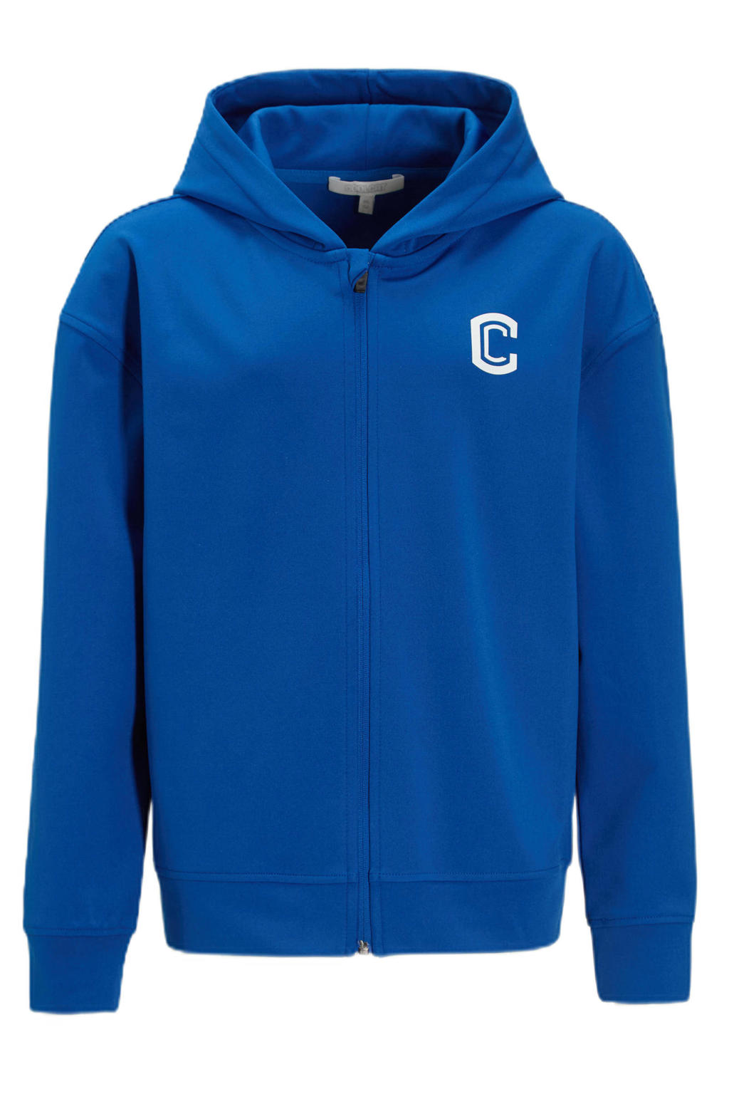 Blauwe jongens Coolcat sweatvest van polyester met logo dessin, lange mouwen, capuchon, ritssluiting en geribde boorden