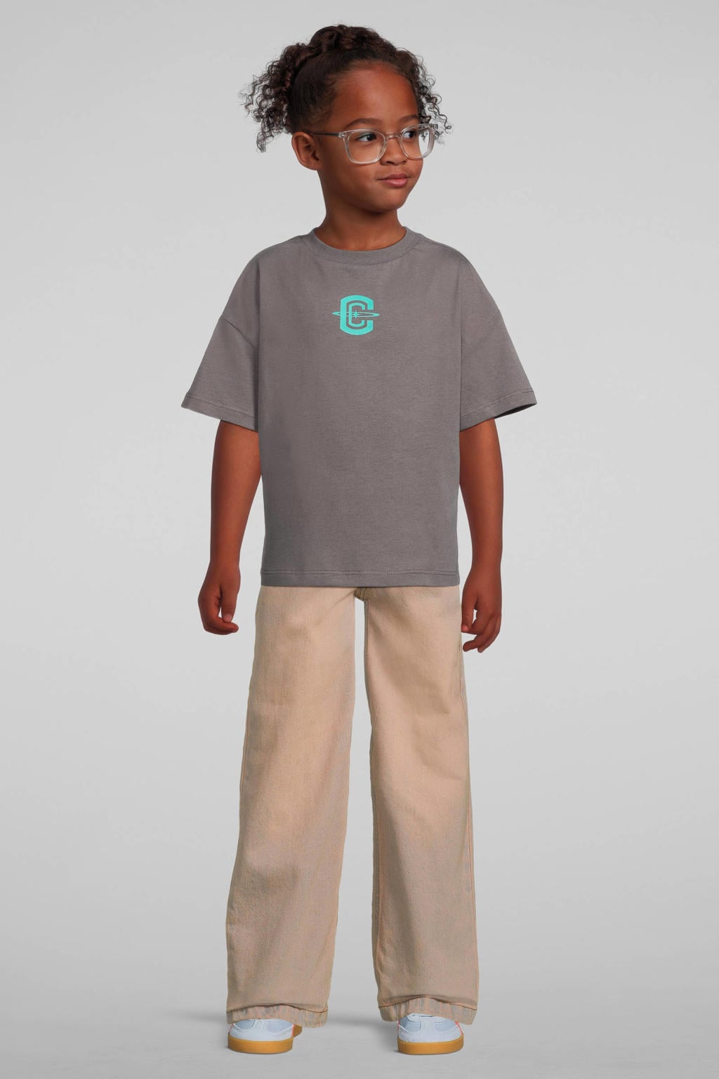 Grijze meisjes Coolcat T-shirt printopdruk Esmee van katoen met korte mouwen en ronde hals