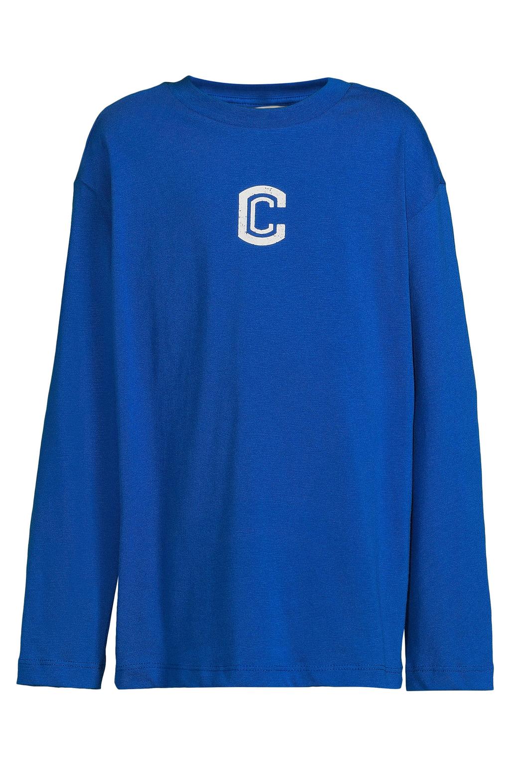 Blauwe jongens Coolcat longsleeve Lars van katoen met printopdruk, lange mouwen en ronde hals