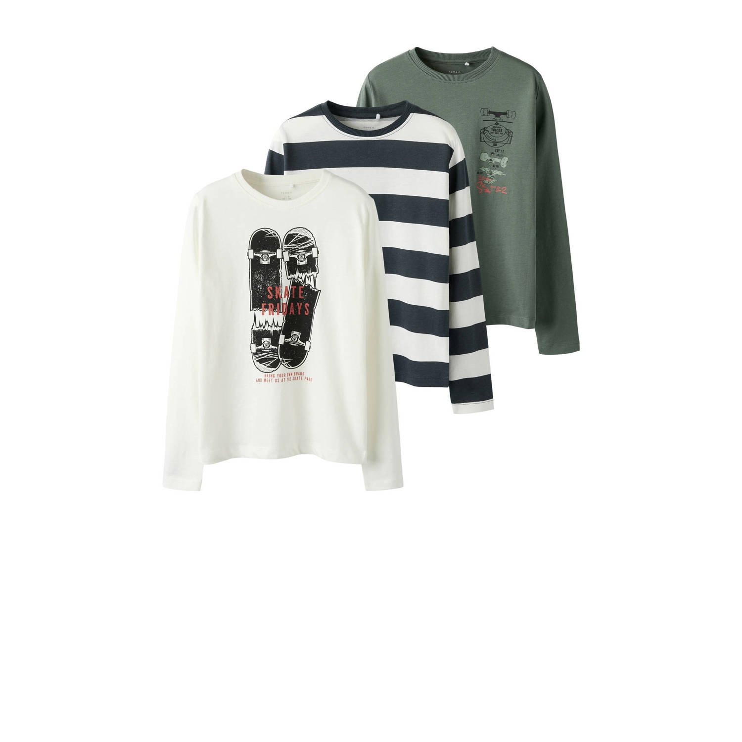 NAME IT KIDS longsleeve NKMNIKOLAI set van 3 donkerblauw donkergroen offwhite