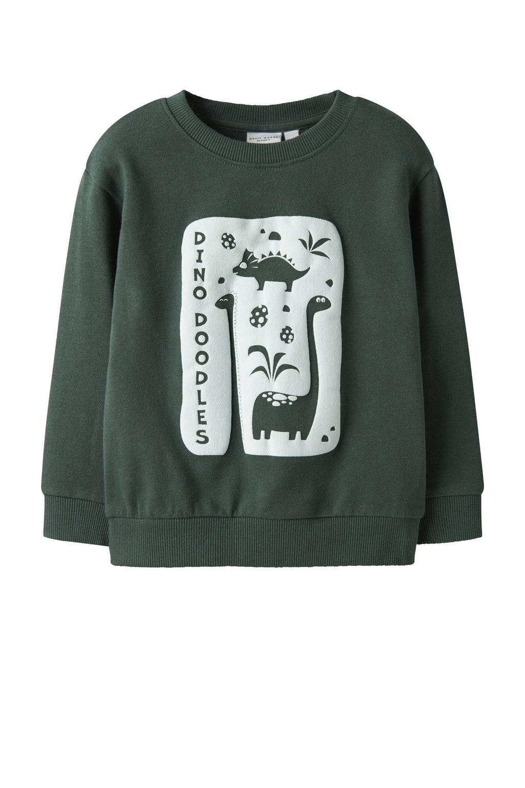 Groene jongens NAME IT MINI sweater met printopdruk, lange mouwen, ronde hals en geribde boorden