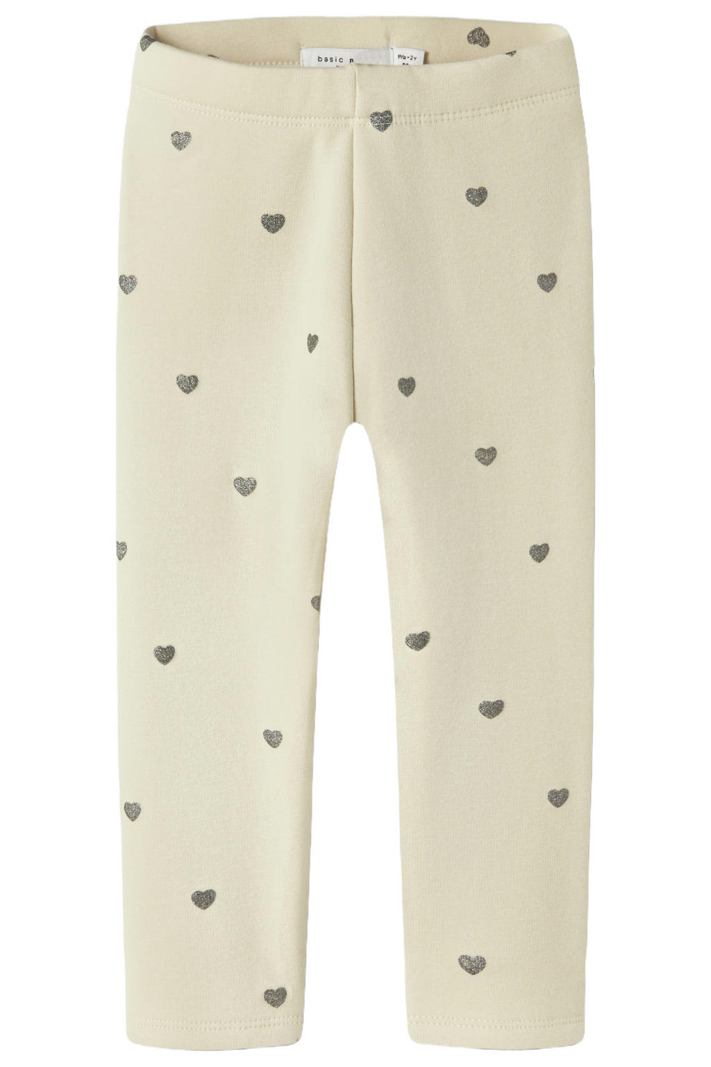Ecru en zilverkleurige meisjes NAME IT MINI fleece legging met regular fit, elastische tailleband en hartjesprint
