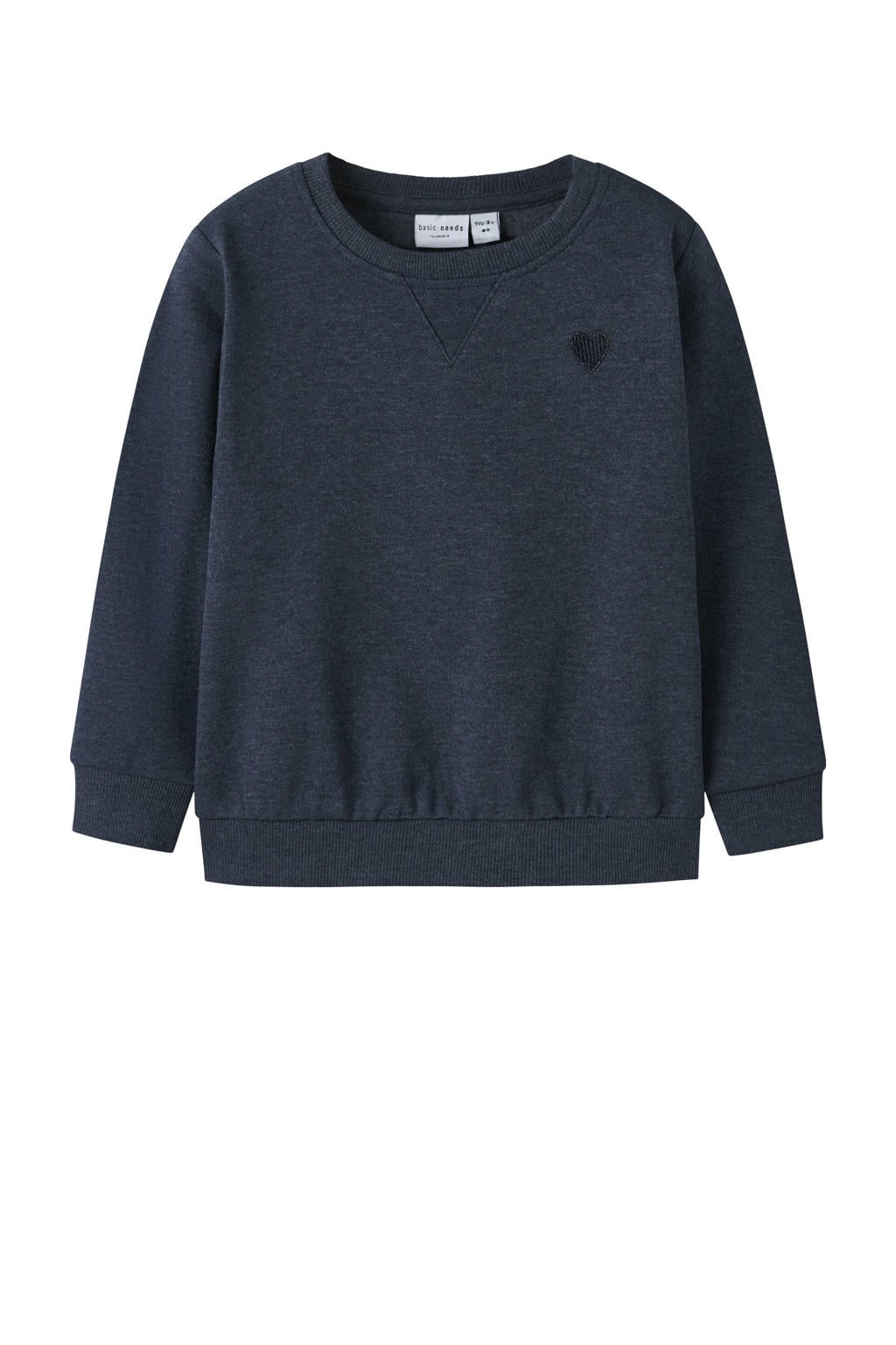 Donkerblauwe meisjes NAME IT MINI sweater van katoen met effen, lange mouwen, ronde hals en geribde boorden