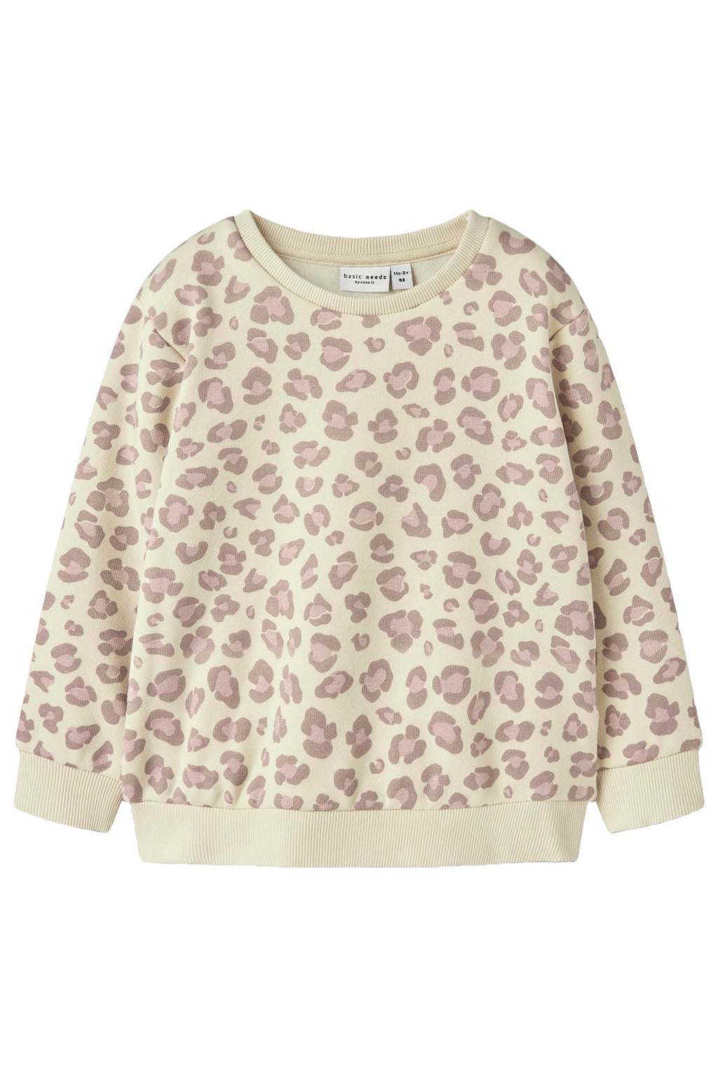 Zandkleurige meisjes NAME IT MINI sweater met panterprint, lange mouwen en ronde hals