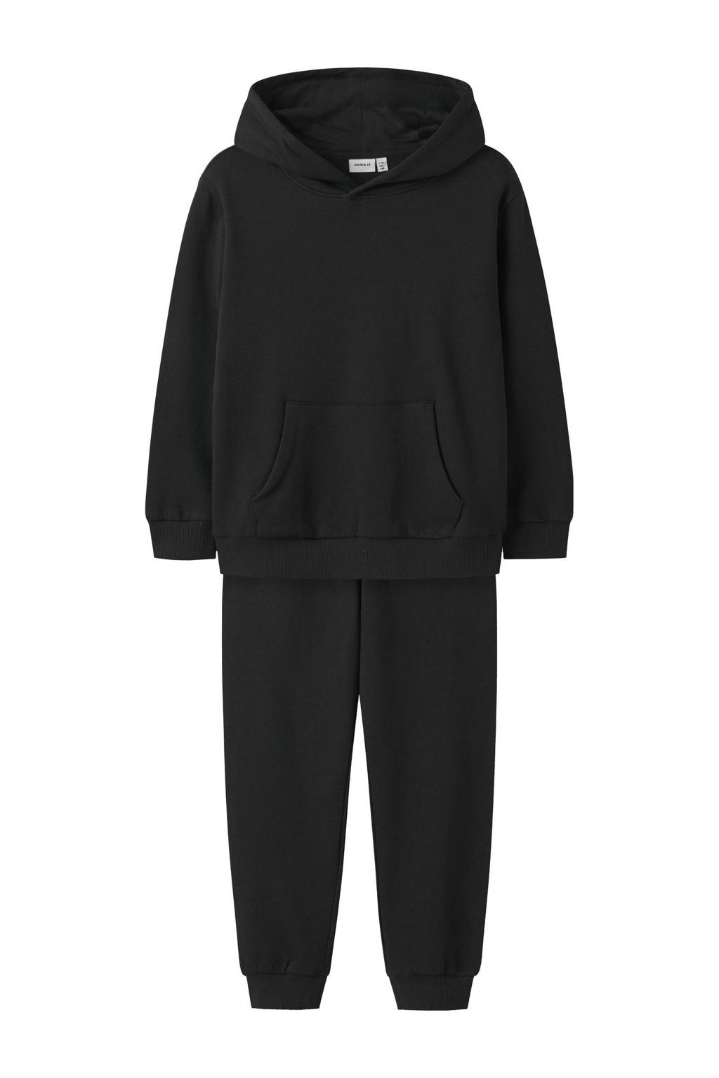 Zwarte jongens NAME IT KIDS hoodie joggingbroek van sweat materiaal met elastische tailleband met koord en effen