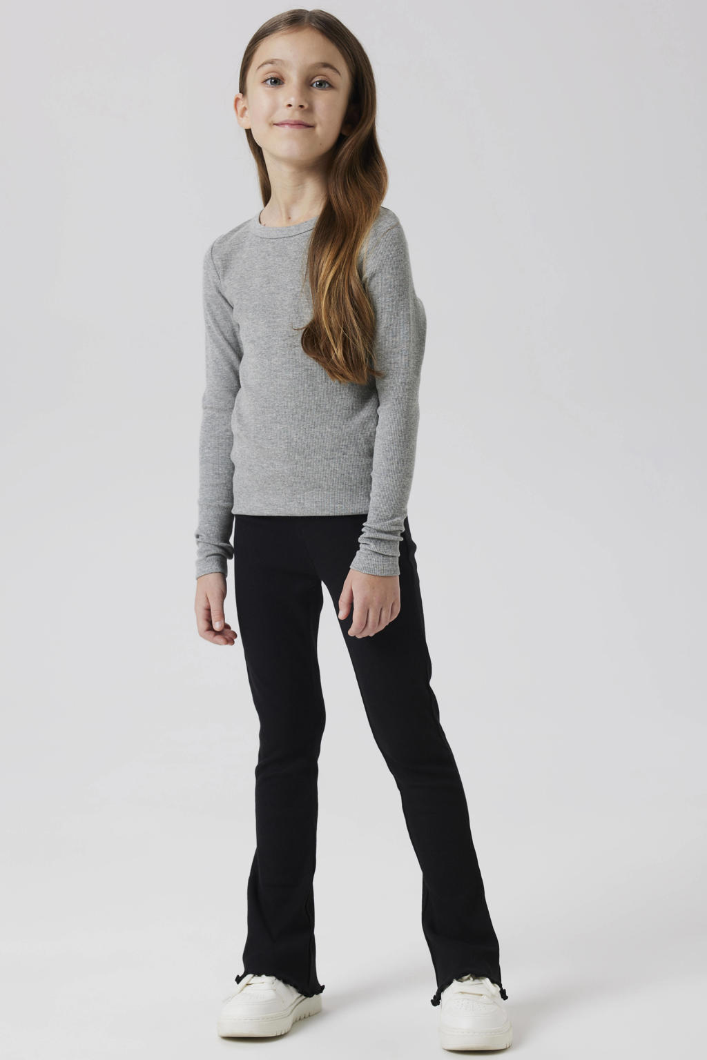 Zwarte meisjes NAME IT KIDS bootcut legging van stretchkatoen met regular waist, elastische tailleband en effen