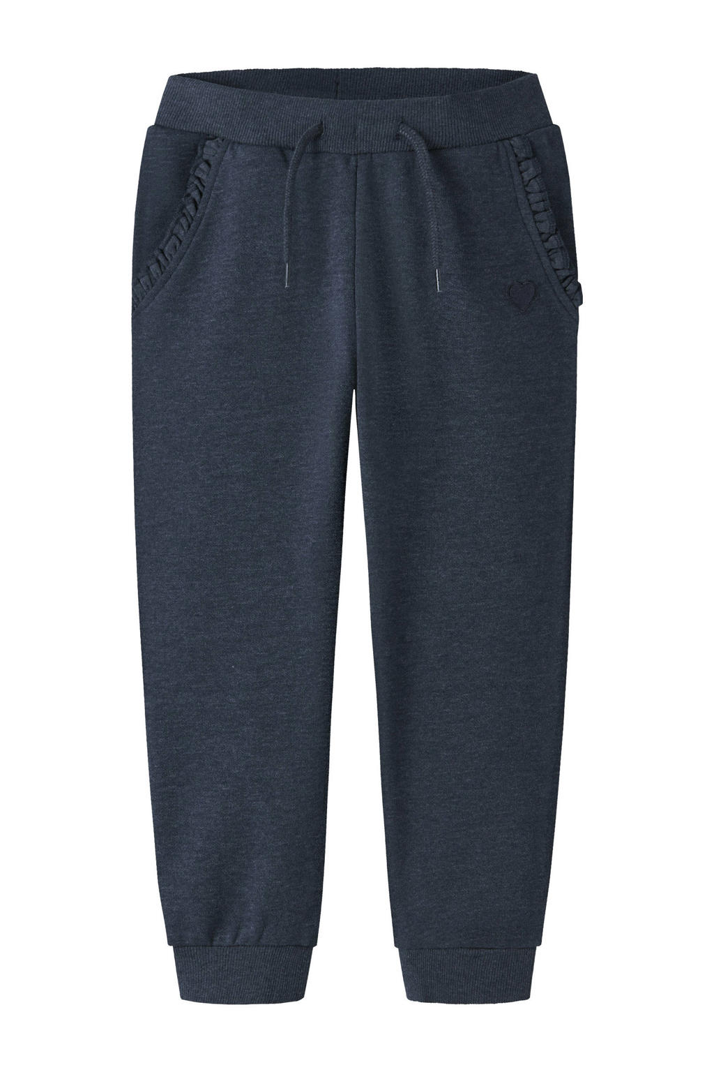 Donkerblauwe meisjes NAME IT MINI joggingbroek van sweat materiaal met regular fit, regular waist en effen