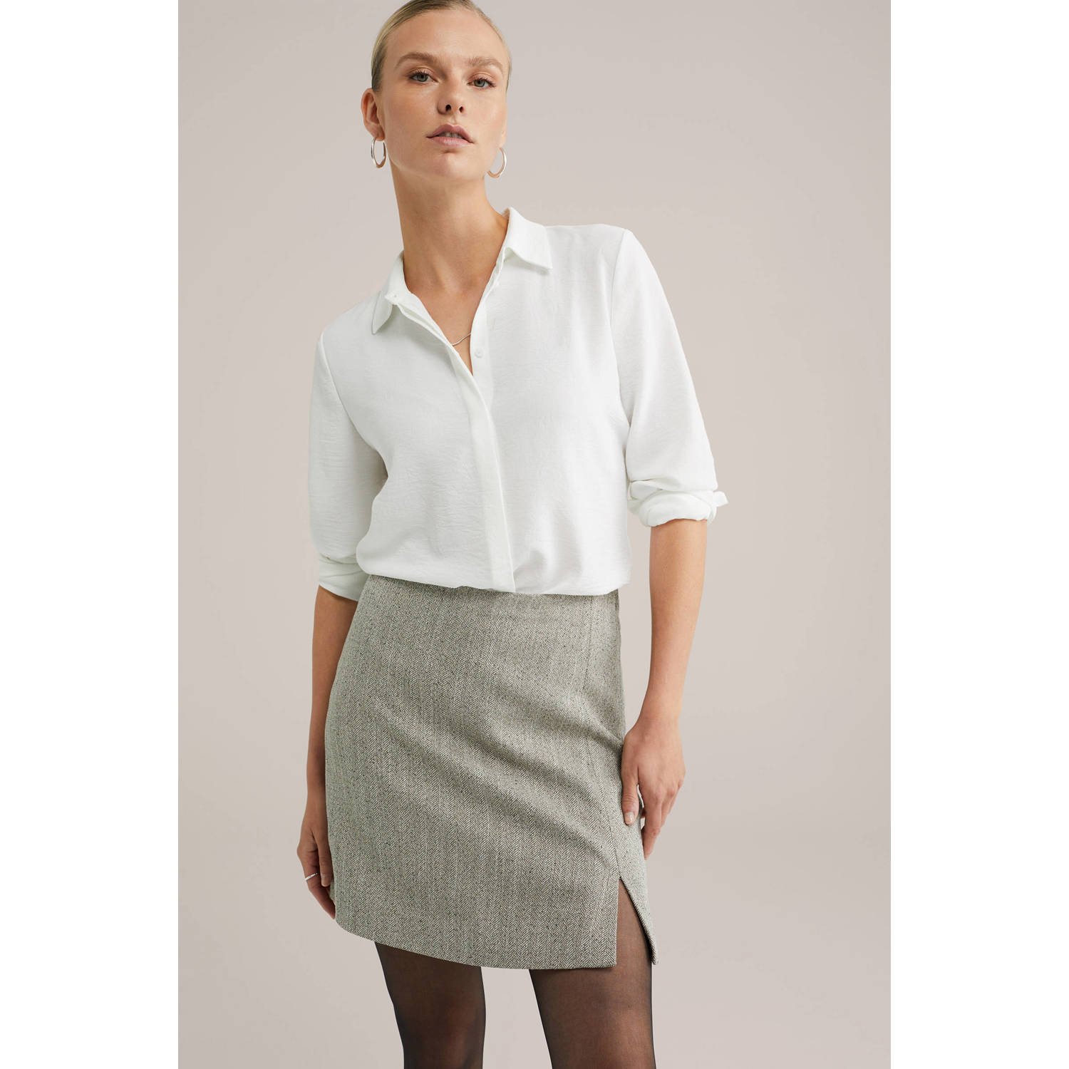 WE Fashion korte rok grijs melange