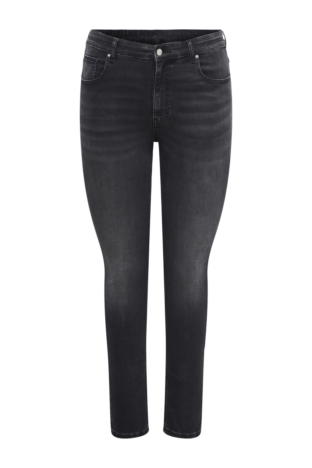 Black denim dames ONLY CARMAKOMA skinny jeans black van denim met regular waist, rits- en knoopsluiting en effen