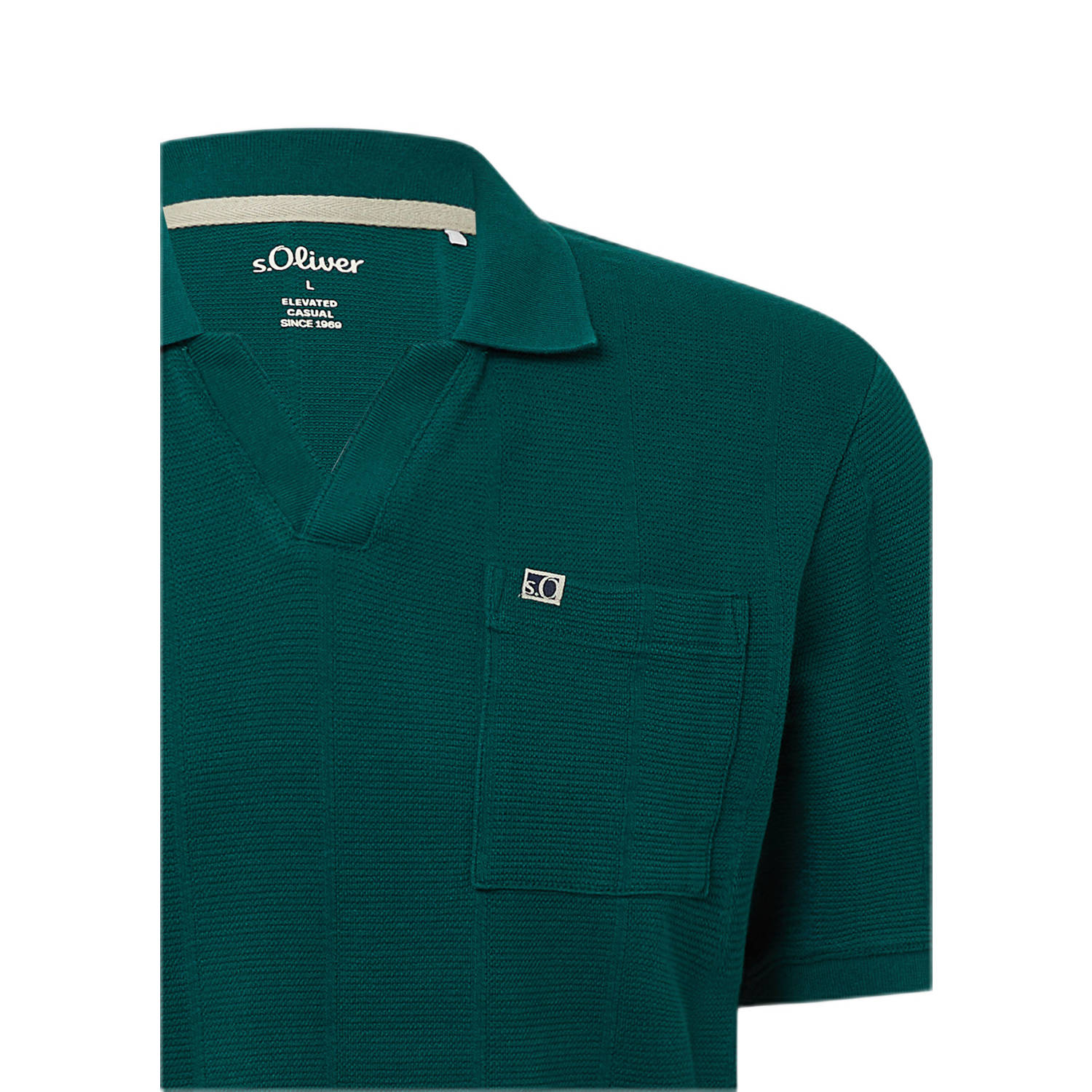 s.Oliver Big Size regular polo met ingebreid patroon donkergroen