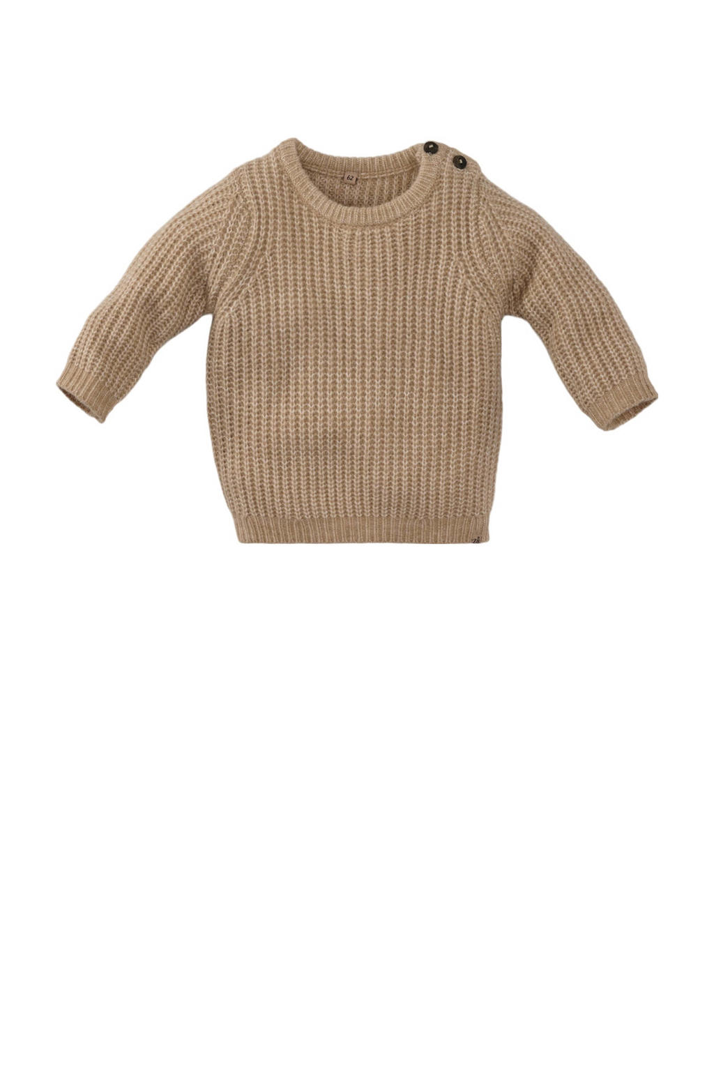 Bruine jongens Z8 newborn grofgebreide trui Elvin van polyester met effen, lange mouwen, ronde hals en knoopsluiting