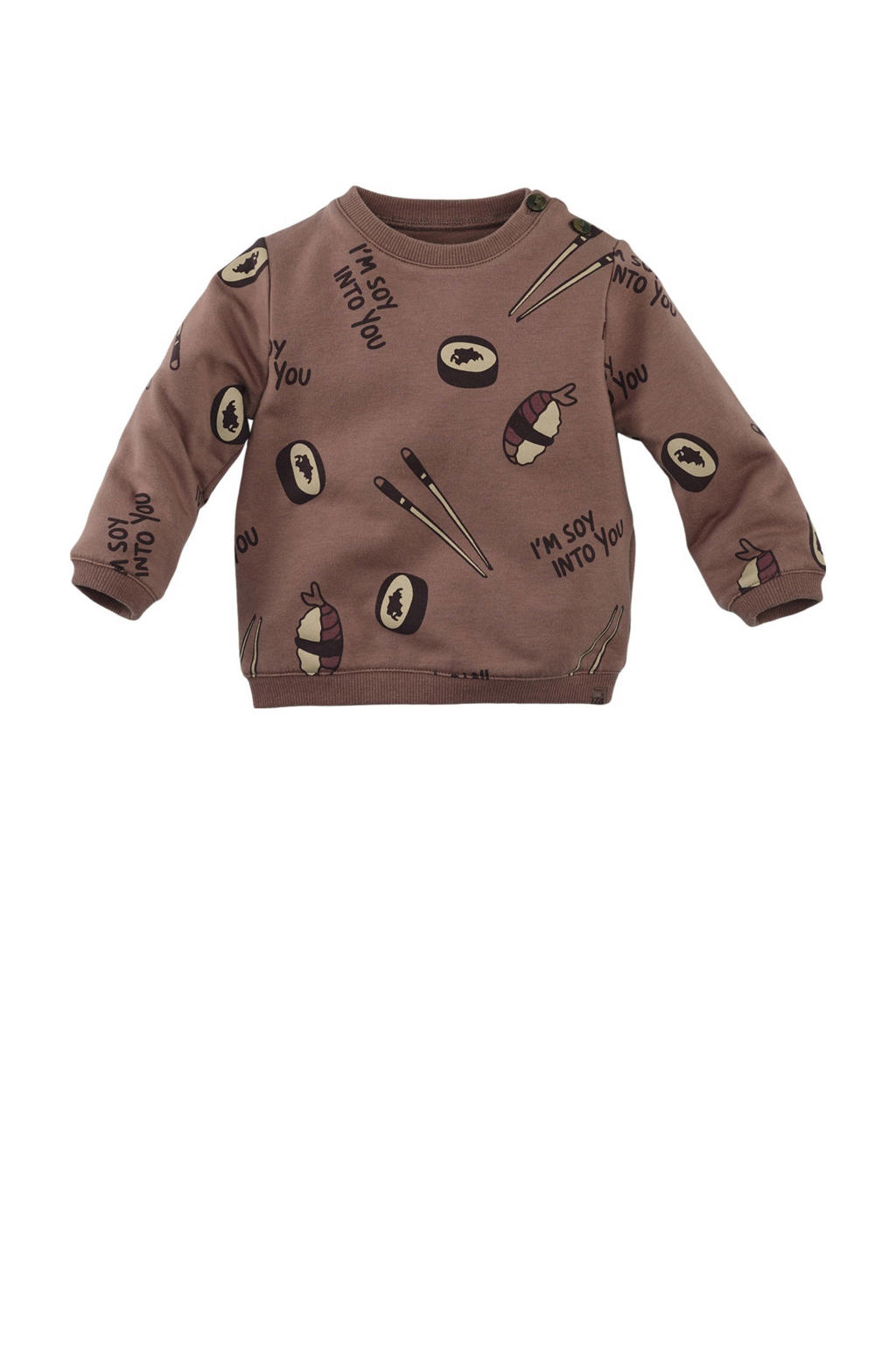 Bruine jongens Z8 newborn sweater Ramy van katoen met lange mouwen, ronde hals en knoopsluiting