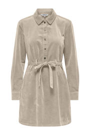 thumbnail: Beige dames ONLY corduroy blousejurk met effen, lange mouwen, klassieke kraag, knoopsluiting en ceintuur